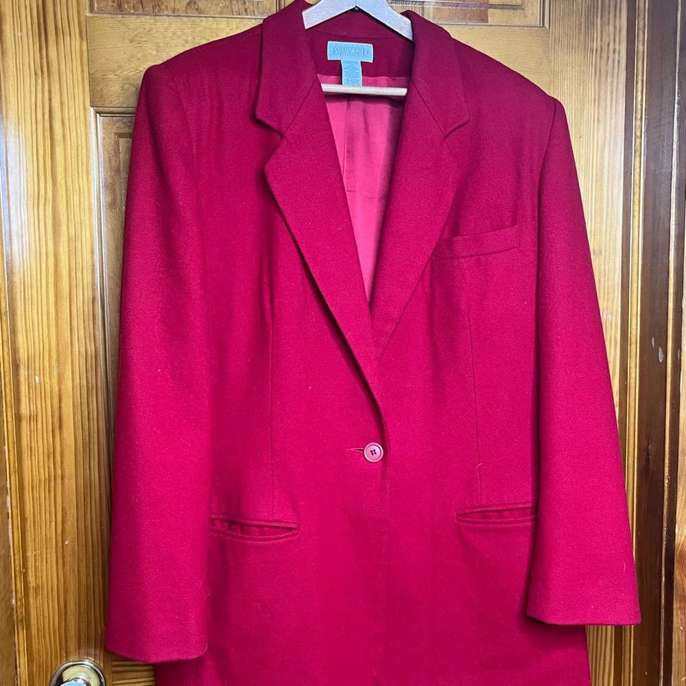 Lands' End Classic Vibrant Red Wool & Cashmere Blazer sz 18
